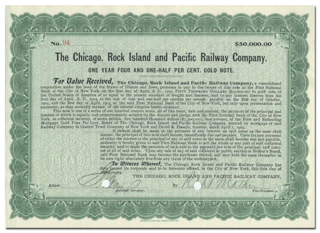 Chicago, Rock Island and Pacific Railroad Company Bond Certificate