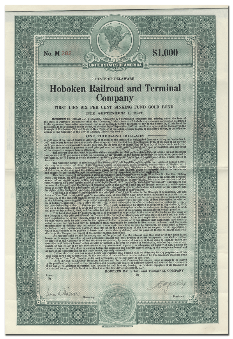 Hoboken Railroad and Terminal Company Bond Certificate