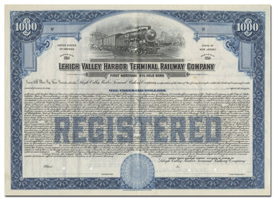 Lehigh Valley Harbor Terminal Railway Company Bond Certificate