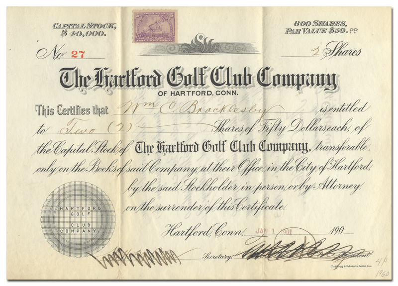 Hartford Golf Club Company Stock Certificate