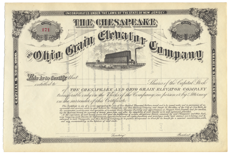 Chesapeake and Ohio Grain Elevator Company Stock Certificate