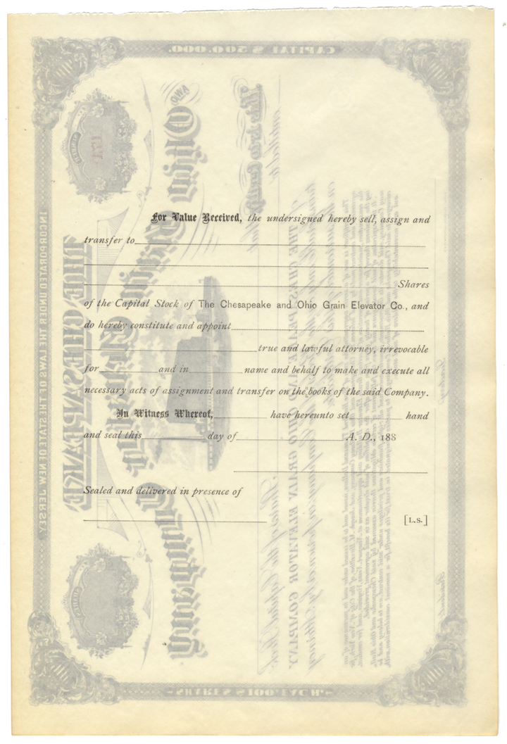 Chesapeake and Ohio Grain Elevator Company Stock Certificate