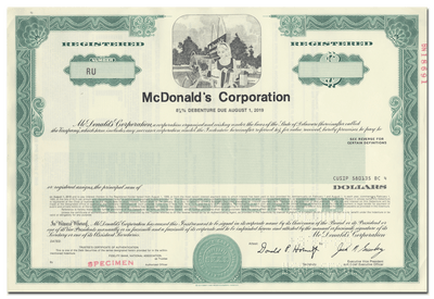 McDonald's Corporation Specimen Bond Certificate