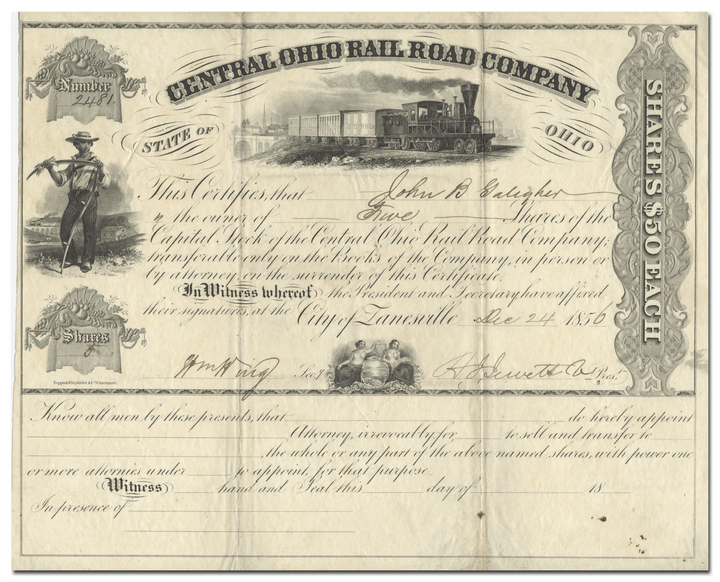 Central Ohio Rail Road Company Stock Certificate