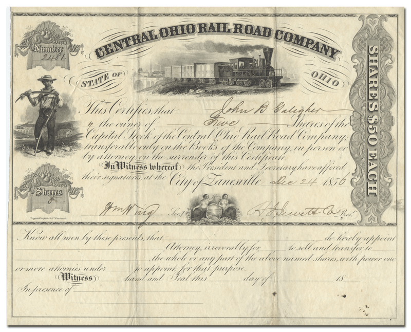 Central Ohio Rail Road Company Stock Certificate