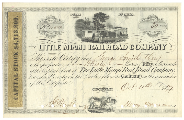 Little Miami Rail Road Company Stock Certificate