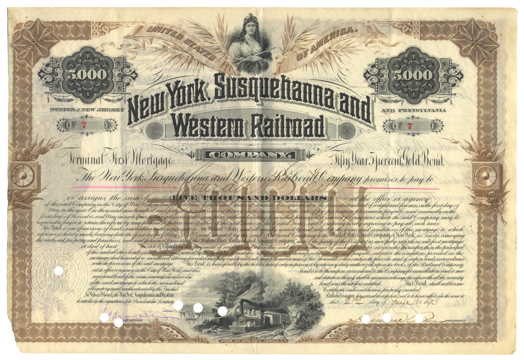 New York, Susquehanna and Western Railroad Company Bond Certificate