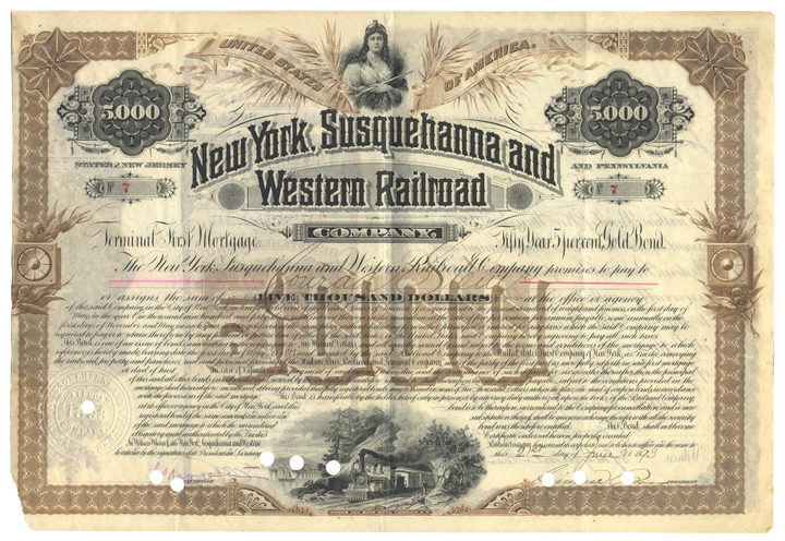 New York, Susquehanna and Western Railroad Company Bond Certificate