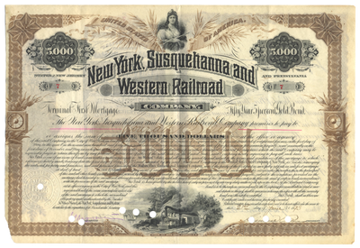 New York, Susquehanna and Western Railroad Company Bond Certificate