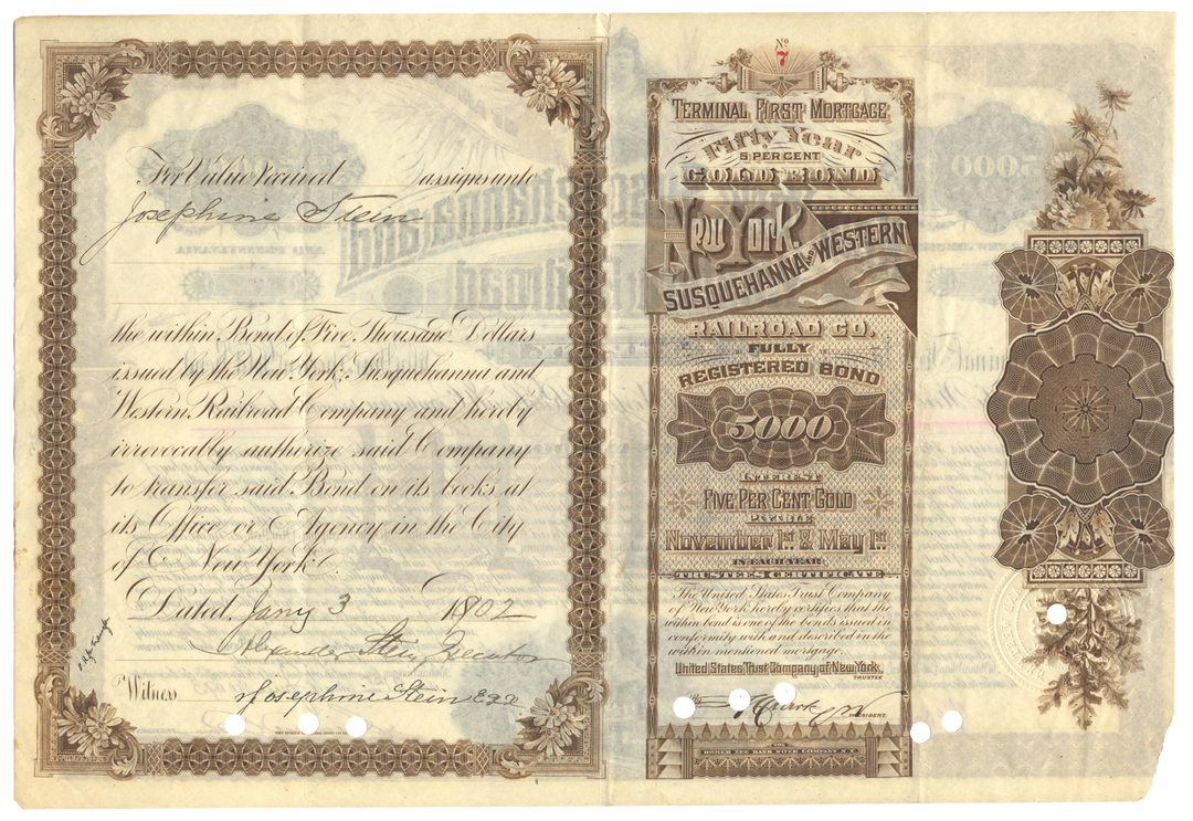 New York, Susquehanna and Western Railroad Company Bond Certificate