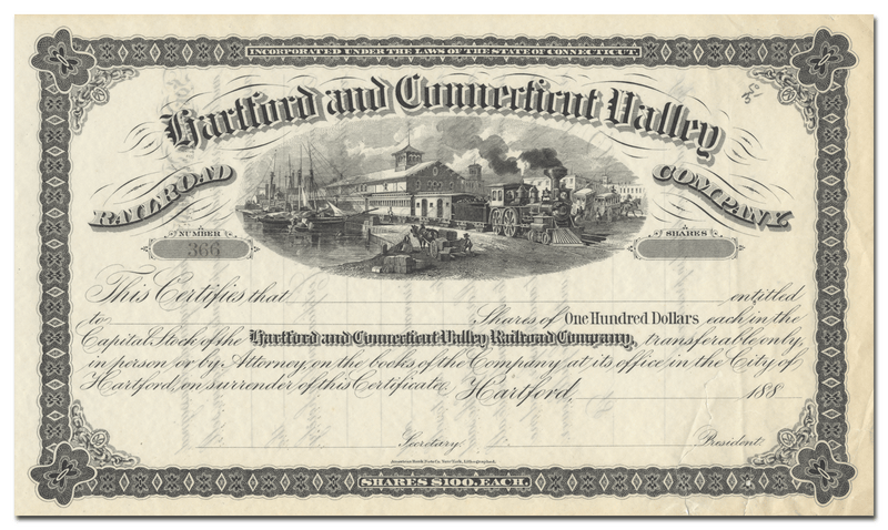 Hartford and Connecticut Valley Railroad Company Stock Certificate