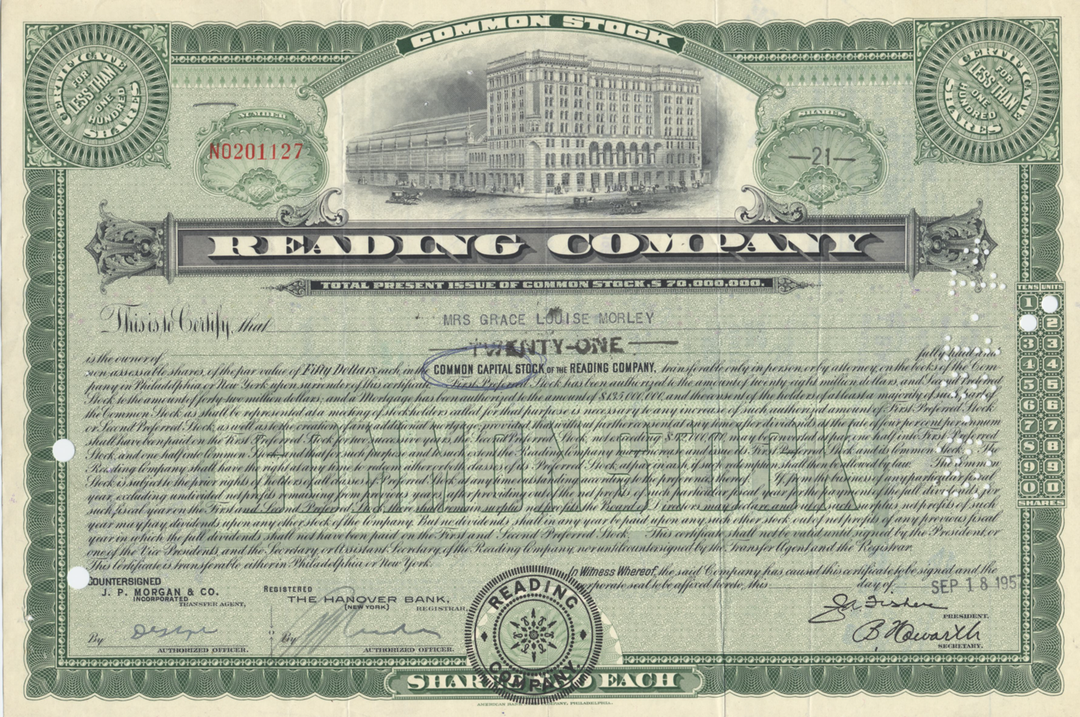 Reading Company Stock Certificate