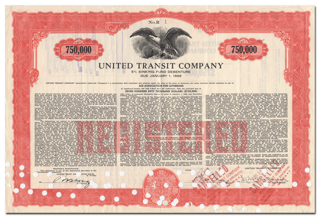 United Transit Company Bond Certificate