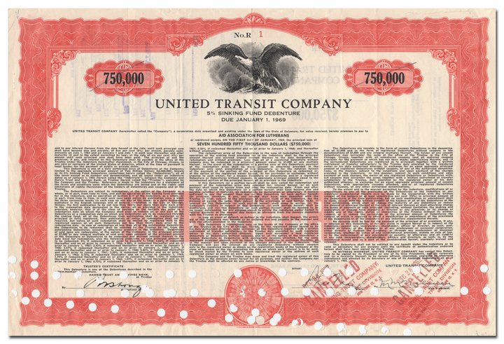 United Transit Company Bond Certificate