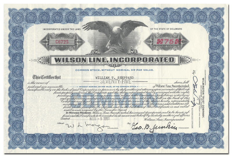 Wilson Line, Incorporated Stock Certificate
