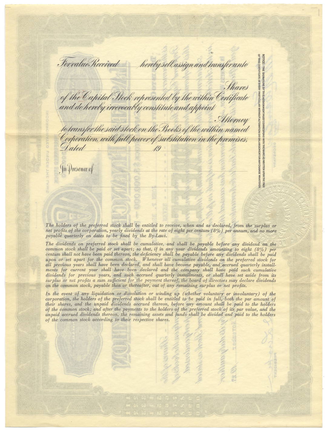 Lasker Finance Corporation Stock Certificate