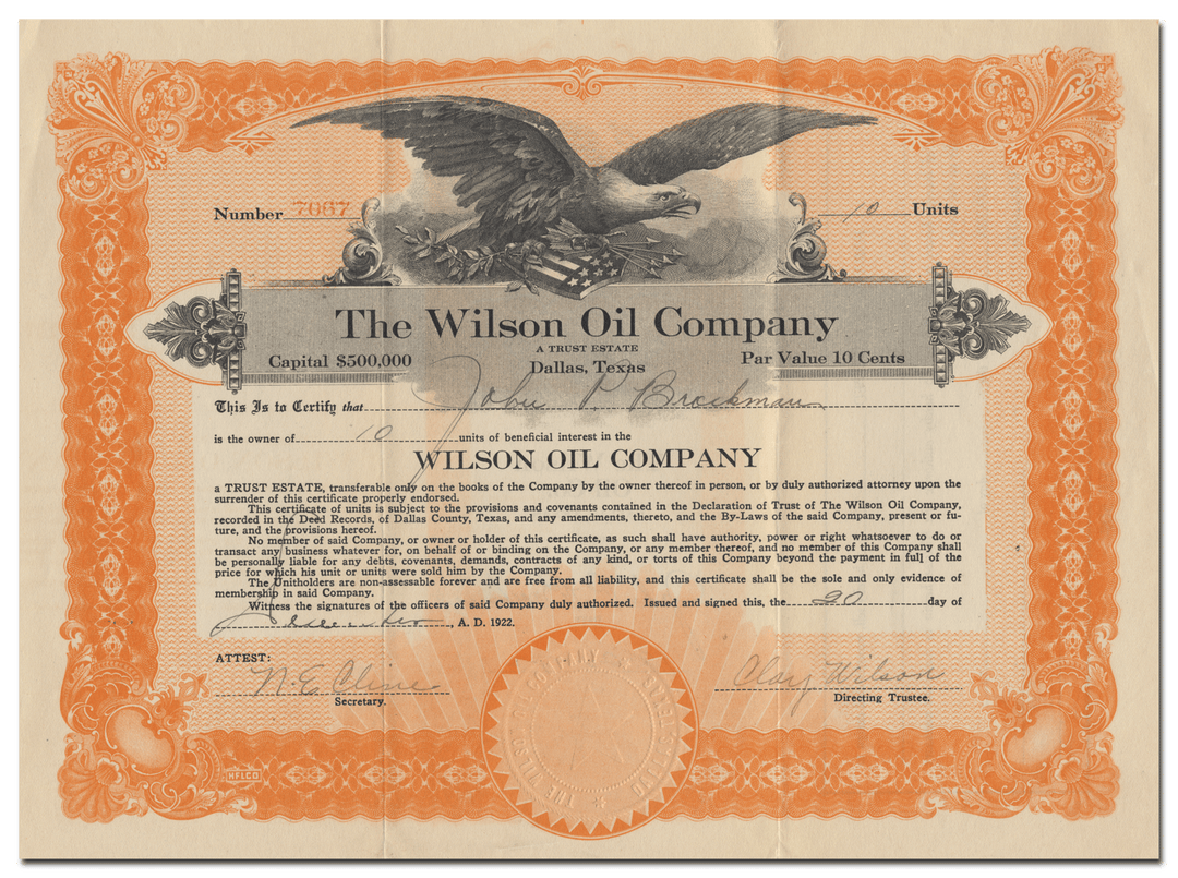 Wilson Oil Company Stock Certificate