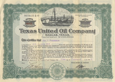 Texas United Oil Company Stock Certificate
