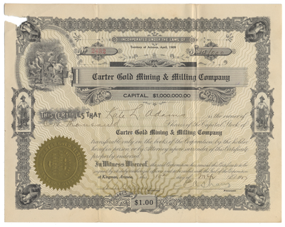 Carter Gold Mining & Milling Company Stock Certificate