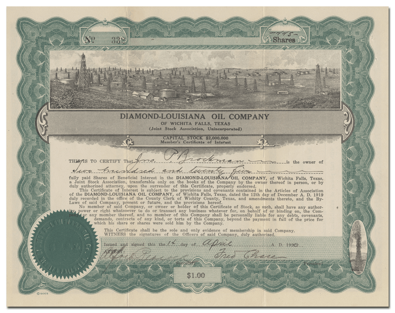 Diamond-Louisiana Oil Company Stock Certificate