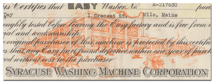 Syracuse Washing Machine Corporation Guarantee Certificate