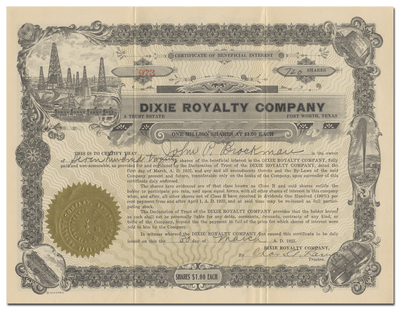 Dixie Royalty Company Stock Certificate