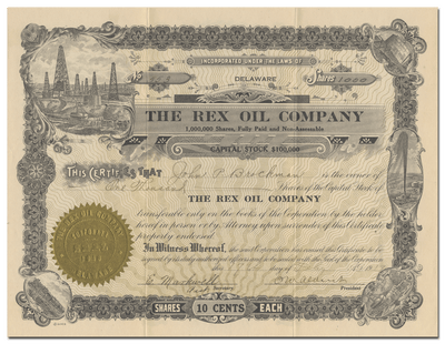 Rex Oil Company Stock Certificate