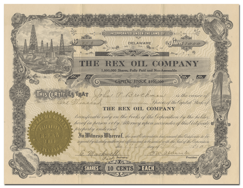 Rex Oil Company Stock Certificate