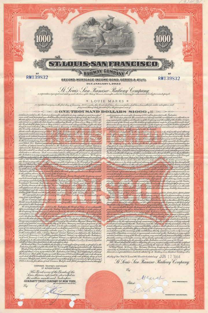 St. Louis - San Francisco Railway Company Bond Certificate