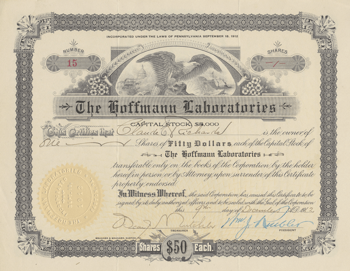 Hoffmann Laboratories Stock Certificate