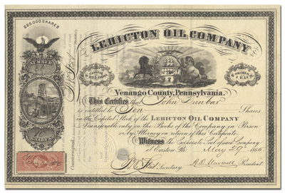 Lehicton Oil Company Stock Certificate