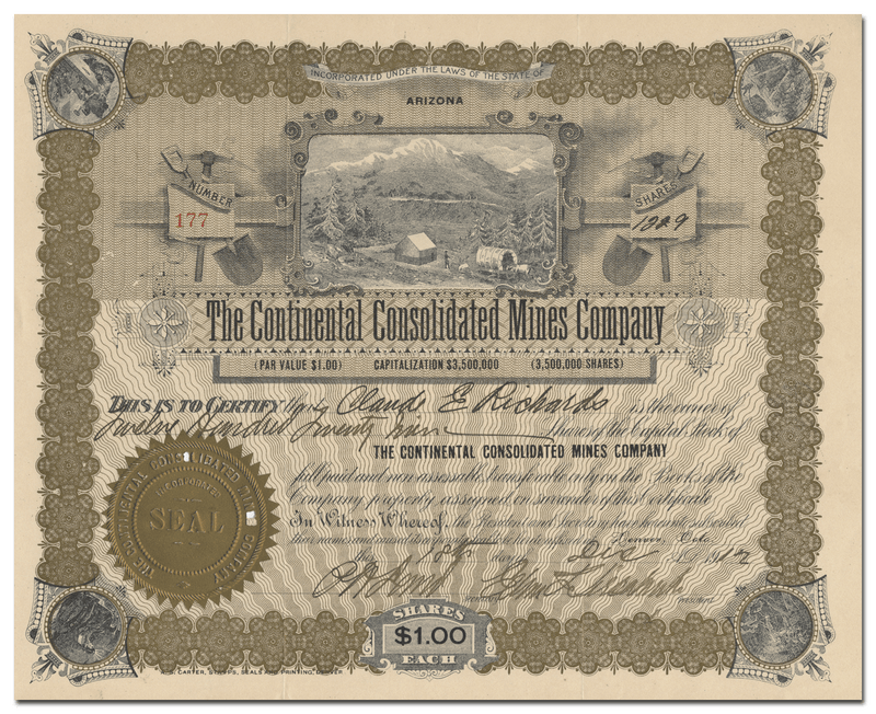 Continental Consolidated Mines Company Stock Certificate