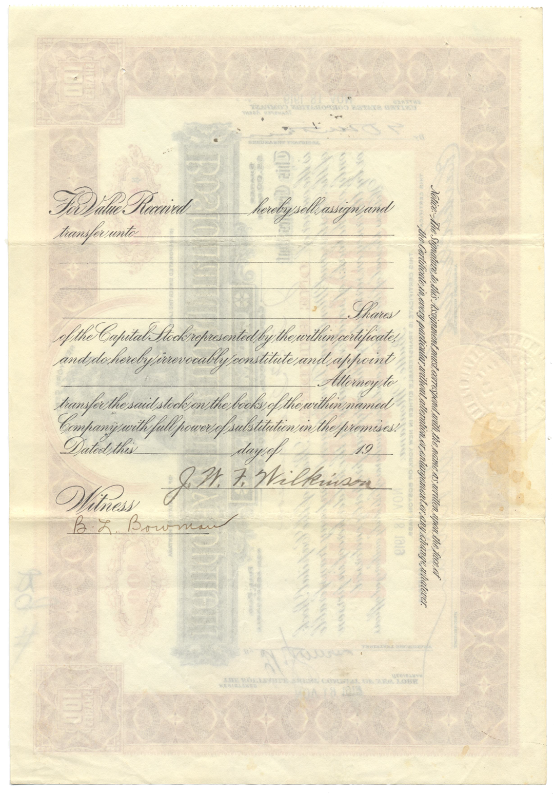 Boston and Montana Development Company Stock Certificate Signed by William R. Allen