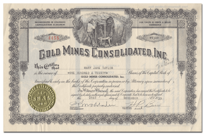 Gold Mines Consolidated, Inc. Stock Certificate