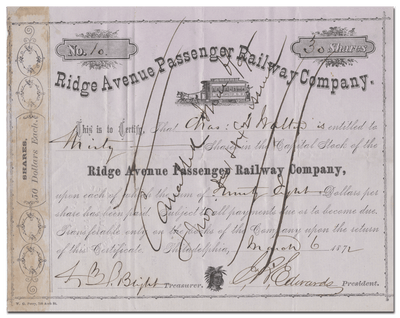 Ridge Avenue Passenger Railway Company Stock Certificate