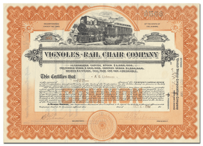 Vignoles-Rail Chair Company Stock Certificate