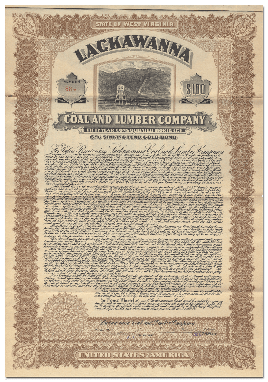 Lackawanna Coal and Lumber Company Bond Certificate