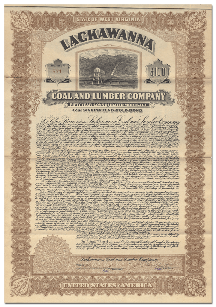 Lackawanna Coal and Lumber Company Bond Certificate