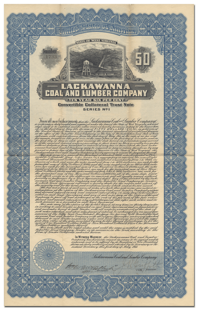 Lackawanna Coal and Lumber Company Bond Certificate