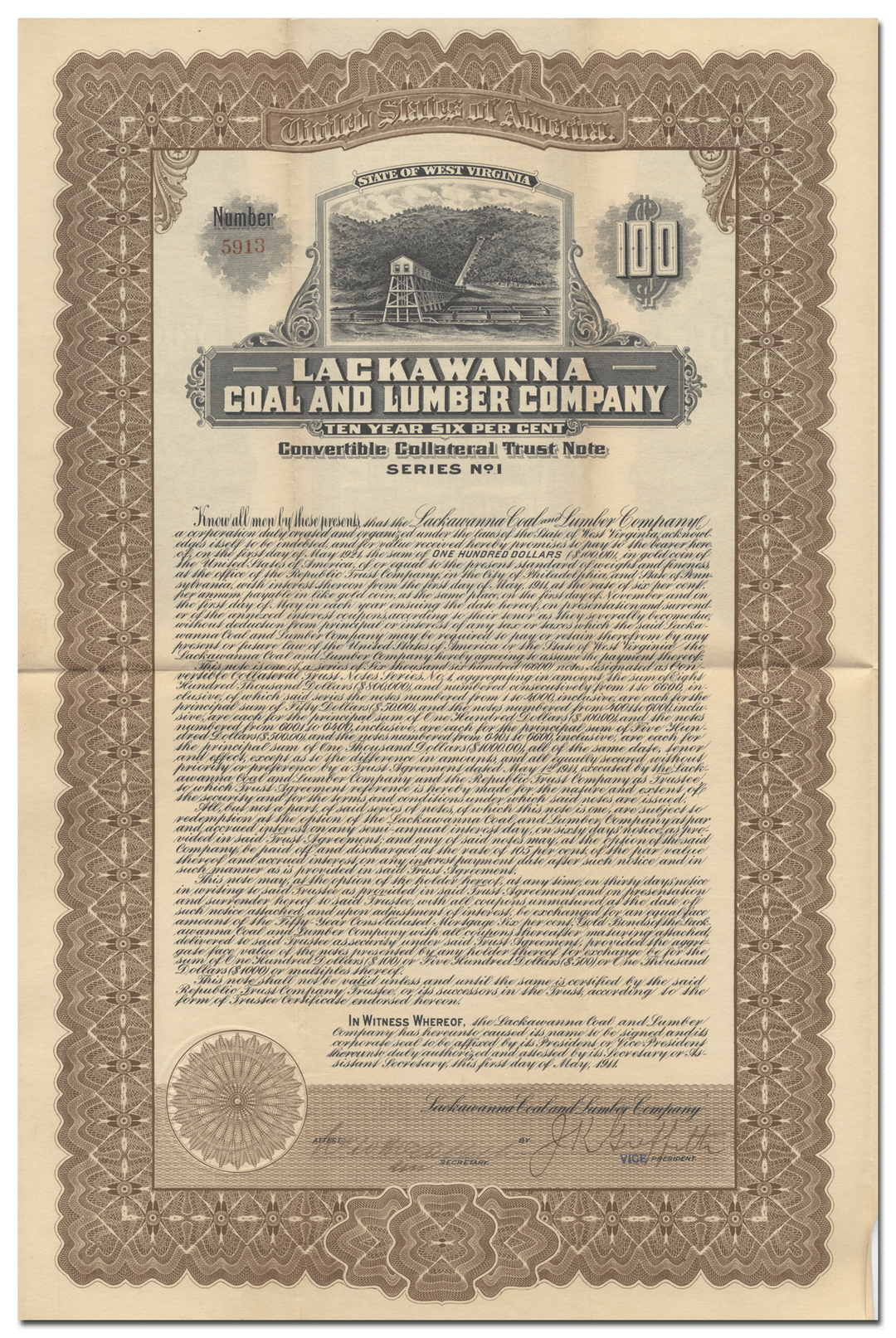 Lackawanna Coal and Lumber Company Bond Certificate