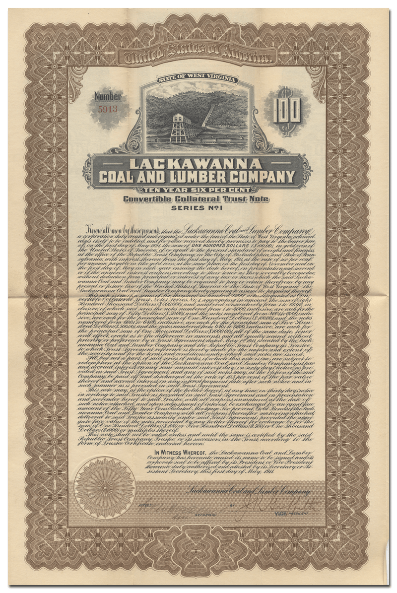 Lackawanna Coal and Lumber Company Bond Certificate