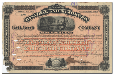 Hannibal and St. Joseph Rail Road Company Stock Certificate