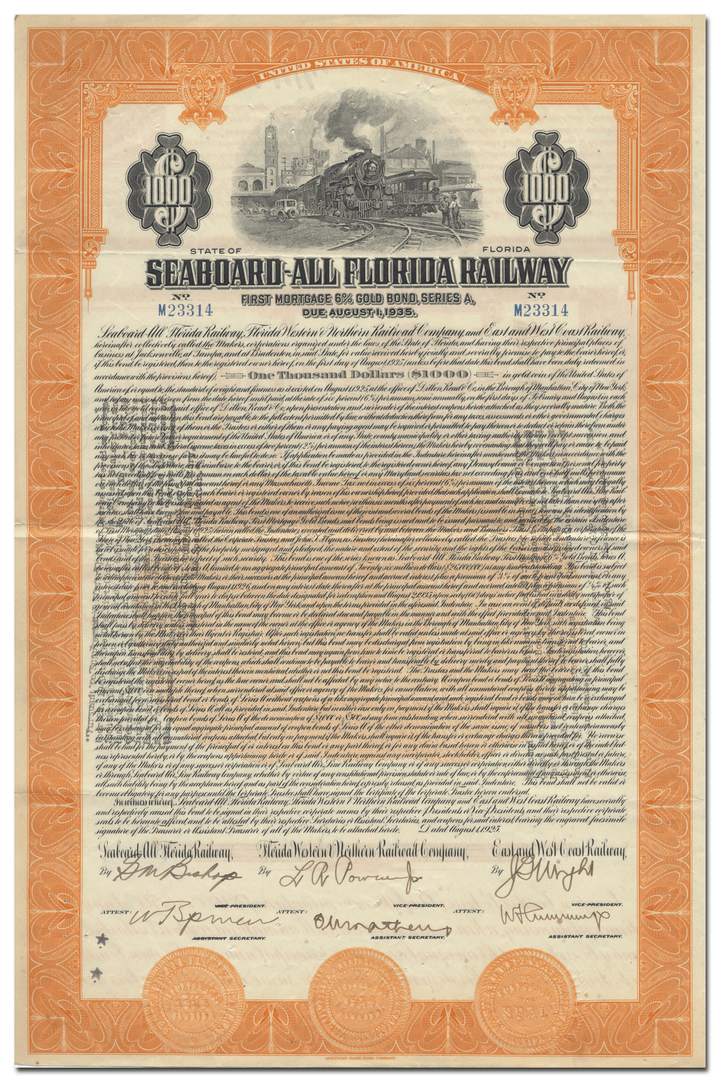 Seaboard-All Florida Railway Bond Certificate