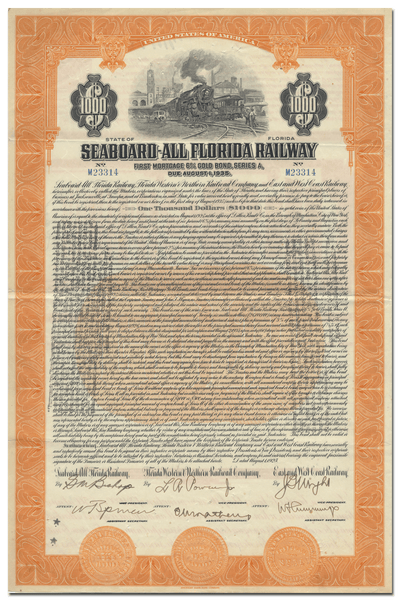 Seaboard-All Florida Railway Bond Certificate