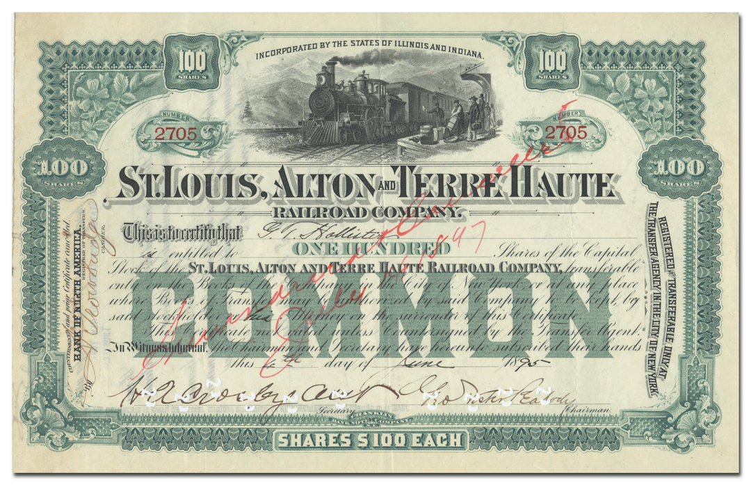 St. Louis, Alton and Terre Haute Railroad Company Stock Certificate