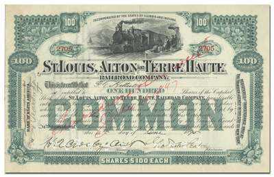 St. Louis, Alton and Terre Haute Railroad Company Stock Certificate