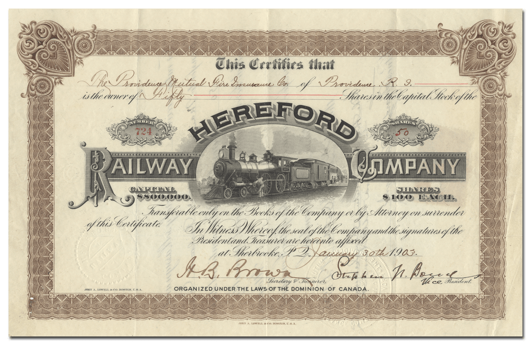 Hereford Railway Company Stock Certificate