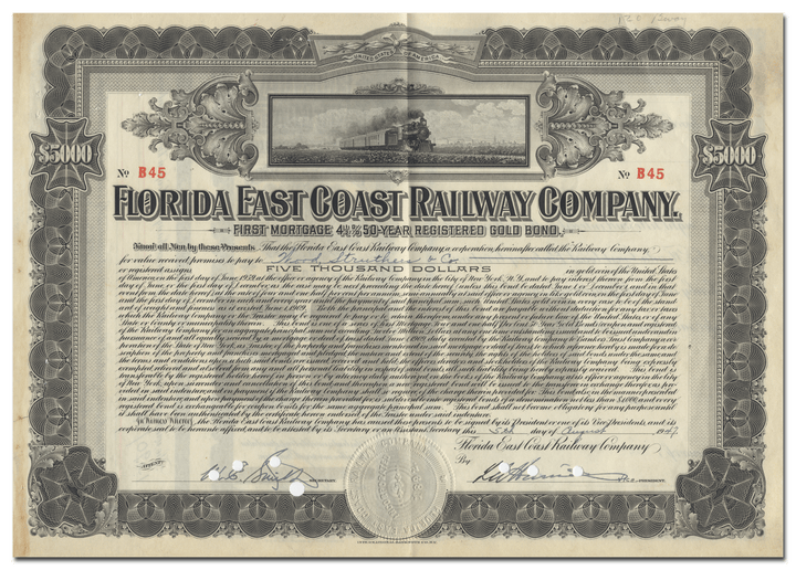 Florida East Coast Railway Company Bond Certificate