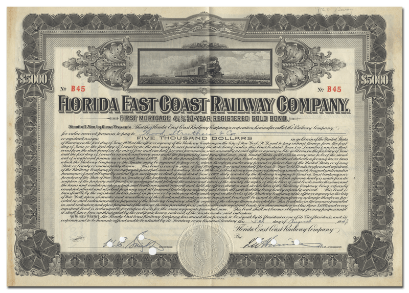 Florida East Coast Railway Company Bond Certificate
