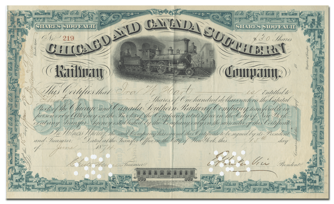 Chicago and Canada Southern Railway Company Stock Certificate